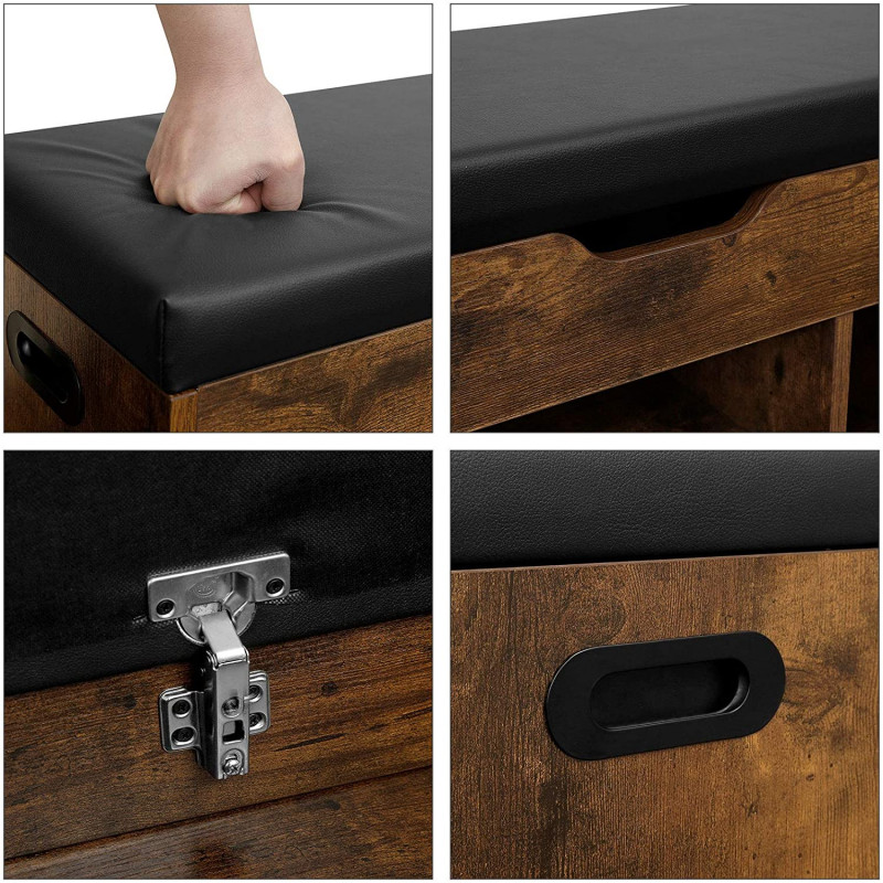 Oppbevaringsbenk 80 cm – brun/svart med skjult oppbevaring og vattert sittepute