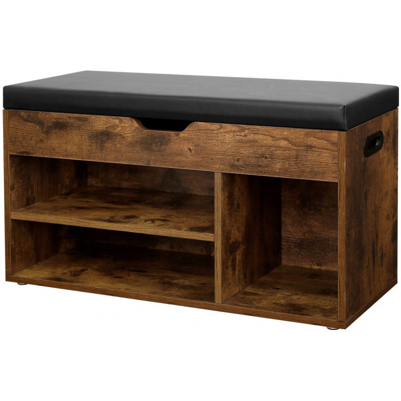 Oppbevaringsbenk 80 cm – brun/svart med skjult oppbevaring og vattert sittepute