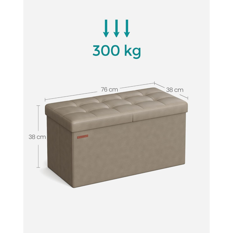 Oppbevaringsbenk i kamelbrunt skinn – 76 cm, 38 × 76 × 38 cm