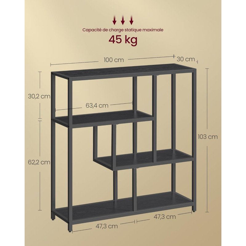 Oppbevaringshylle med 4 hylleplan – svart, 30 × 100 × 103 cm