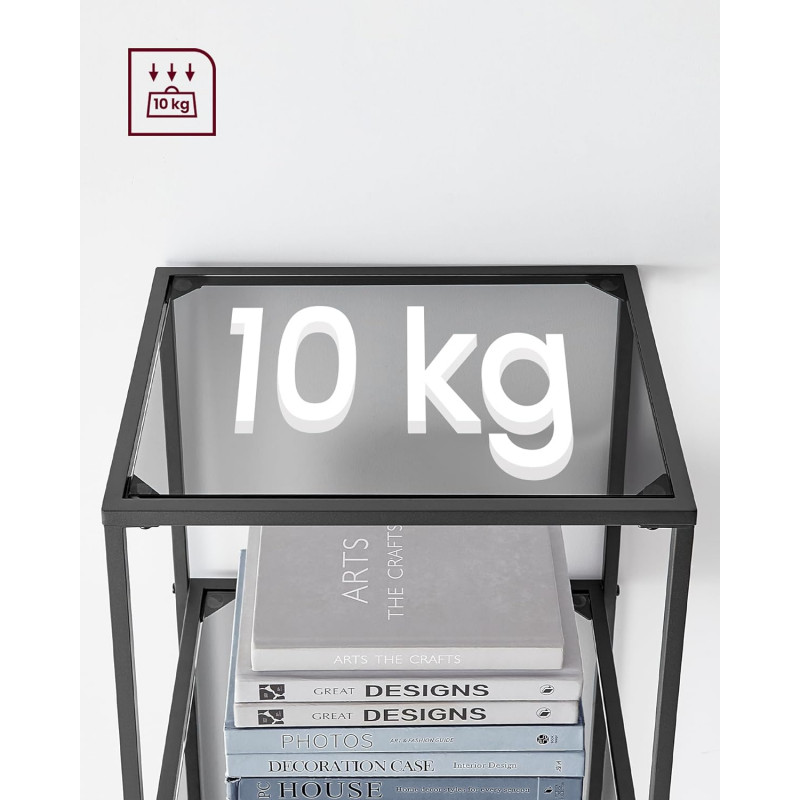 Oppbevaringshylle med 6 nivåer – svart metall og glass, 40 × 30 × 177,3 cm