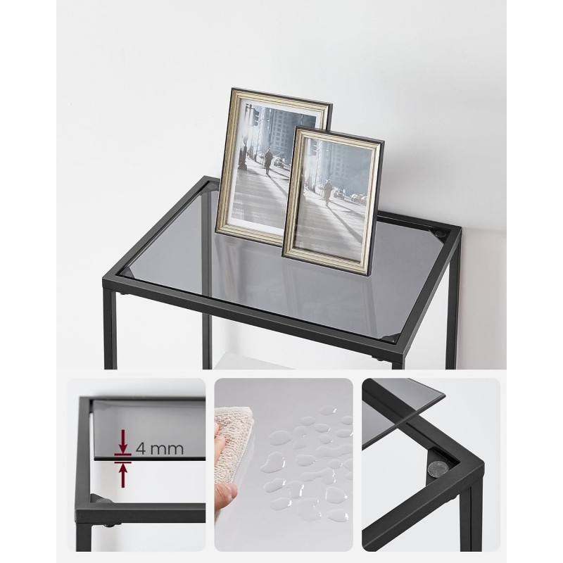 Oppbevaringshylle med 6 nivåer – svart metall og glass, 40 × 30 × 177,3 cm