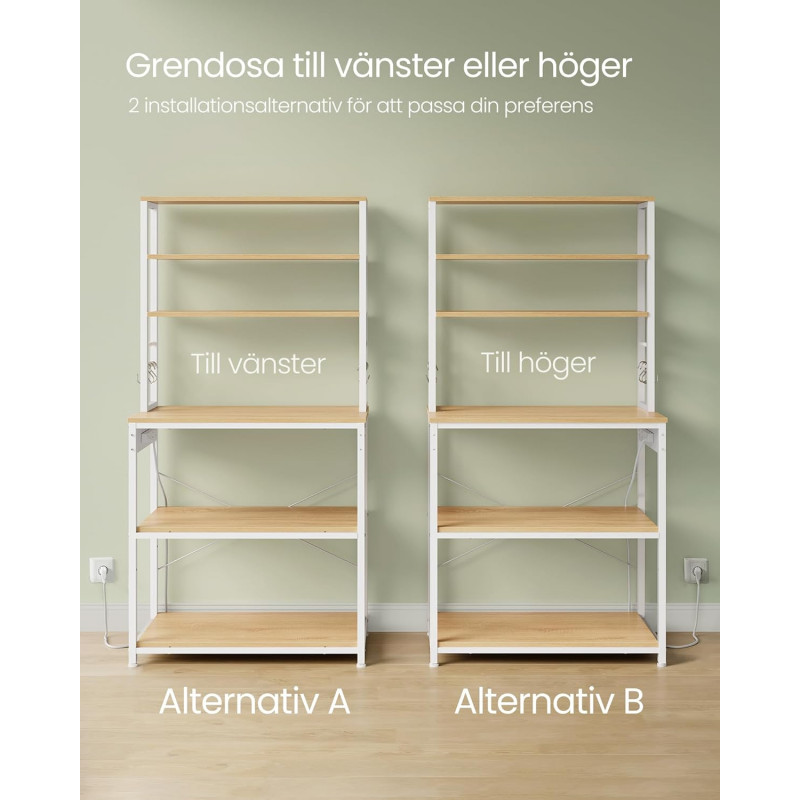 Oppbevaringshylle til kjøkken med stikkontakter – 6 nivåer, 40 × 80 × 167 cm