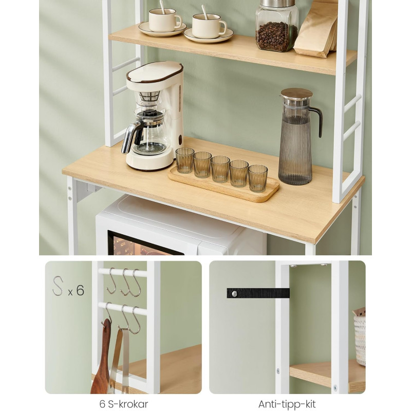 Oppbevaringshylle til kjøkken med stikkontakter – 6 nivåer, 40 × 80 × 167 cm