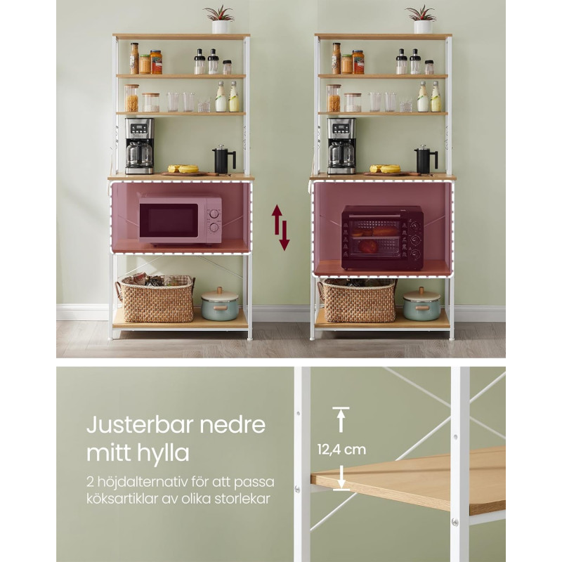 Oppbevaringshylle til kjøkken med stikkontakter – 6 nivåer, 40 × 80 × 167 cm