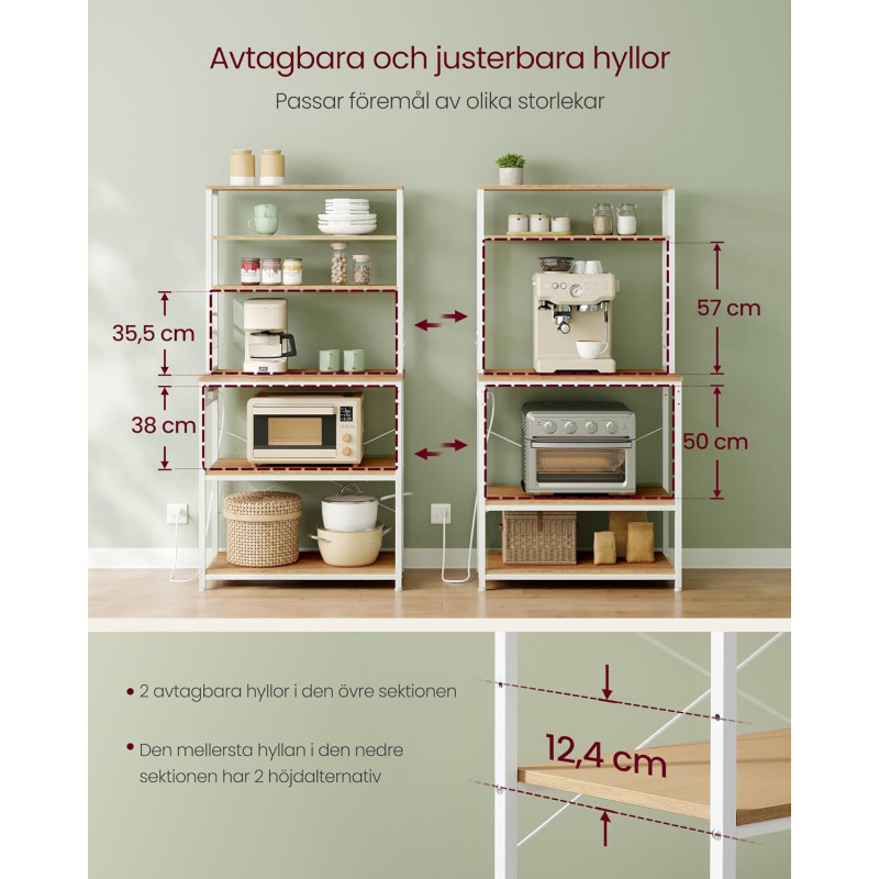 Oppbevaringshylle til kjøkken med stikkontakter – 6 nivåer, 40 × 80 × 167 cm