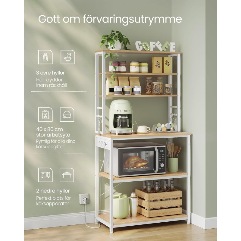 Oppbevaringshylle til kjøkken med stikkontakter – 6 nivåer, 40 × 80 × 167 cm