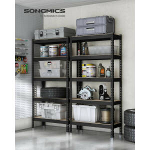 Oppbevaringshyller 2-pakning – Heavy Duty, 5 hyller, 875 kg, 30 × 75 × 150 cm, svart