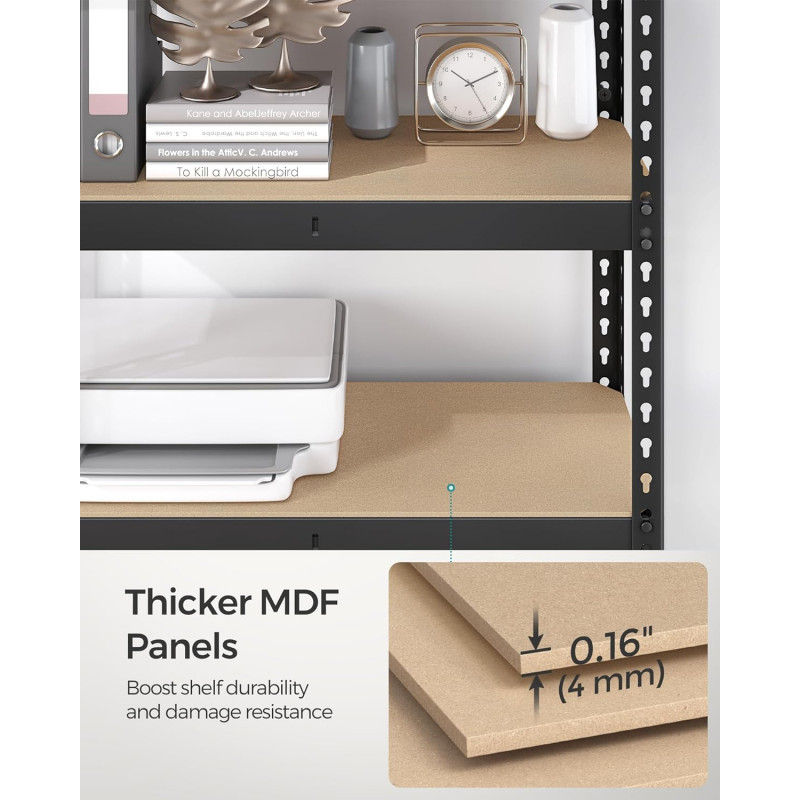 Oppbevaringshyller 2-pakning – Heavy Duty, 5 hyller, 875 kg, 30 × 75 × 150 cm, svart