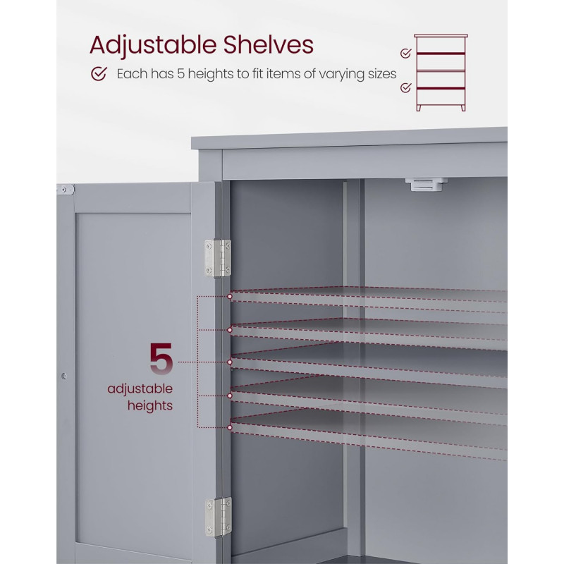 Oppbevaringsskap 60 × 30 × 110 cm med 2 store skap – lysegrå