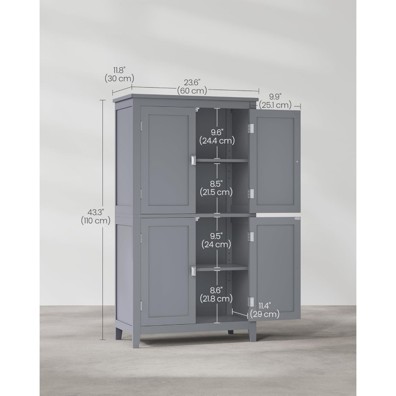 Oppbevaringsskap 60 × 30 × 110 cm med 2 store skap – lysegrå