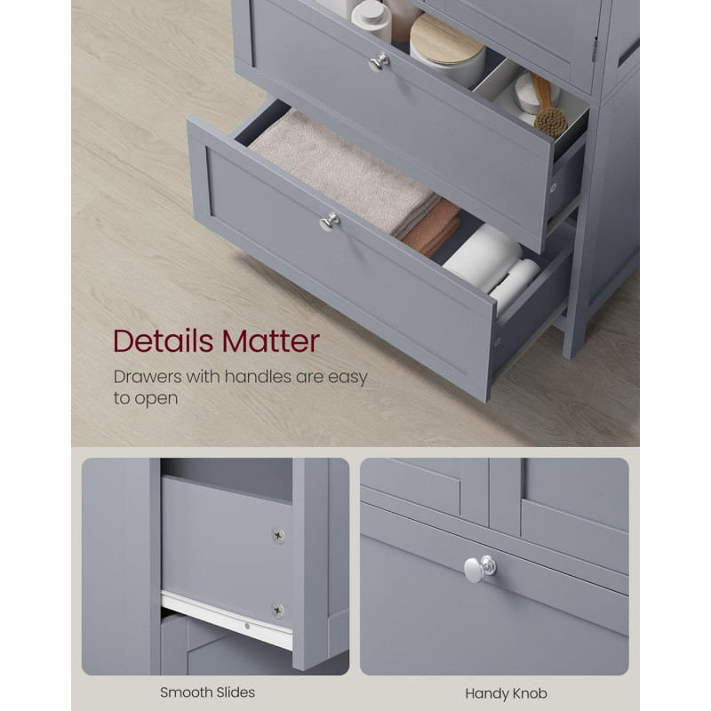 Oppbevaringsskap 60 × 30 × 110 cm med skap + 2 store skuffer – grå