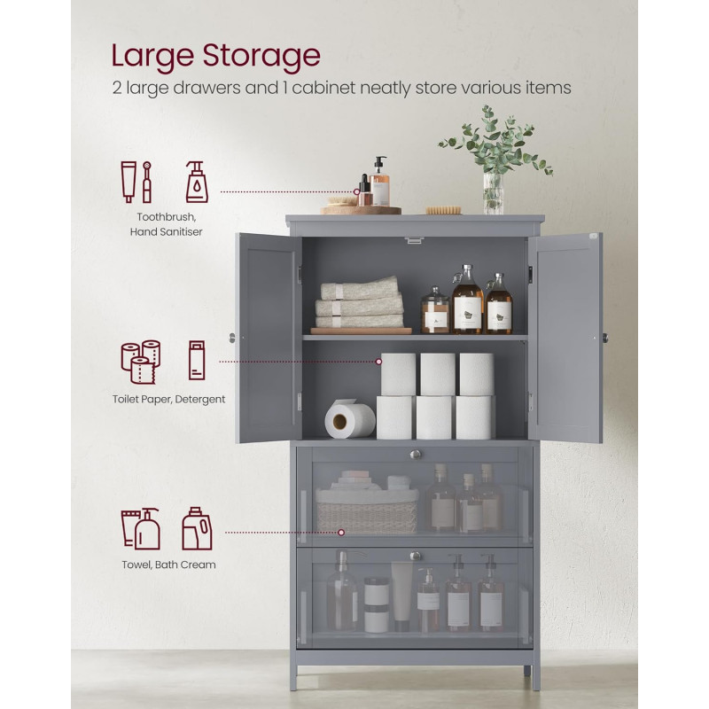 Oppbevaringsskap 60 × 30 × 110 cm med skap + 2 store skuffer – grå