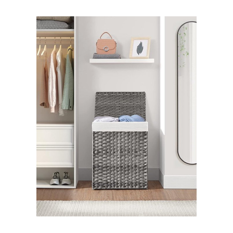 Oppdelt skittentøyskurv med lokk, 2 rom – 90 liter, grå (33 × 46 × 60 cm)