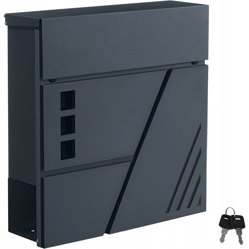 Postkasse i rustfritt stål med lås og visningsvindu, 37 × 10,5 × 37 cm