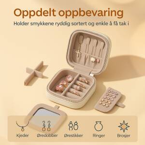 Reisesmykkeskrin – kompakt smykkeoppbevaring med speil 10,5 x 10,5 x 6 cm