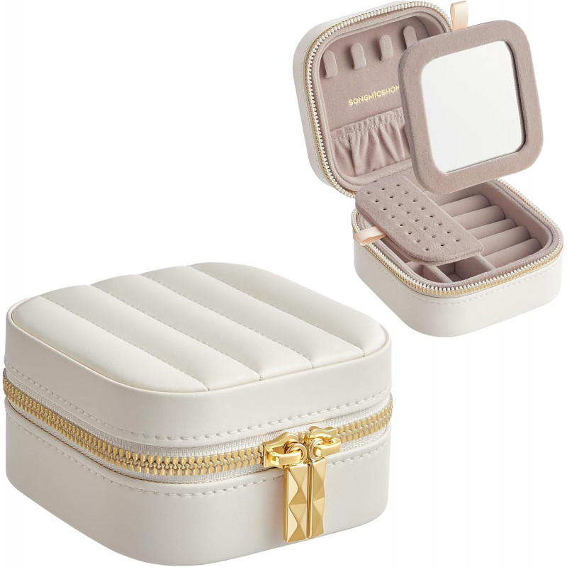 Reisesmykkeskrin – kompakt smykkeoppbevaring med speil 10,5 x 10,5 x 6 cm