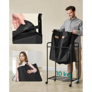 Rullbar kles-/tøy-sorterer 140 L – 2 seksjoner, svart