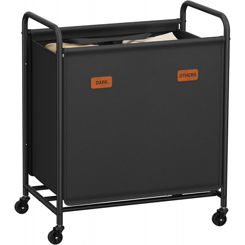 Rullbar kles-/tøy-sorterer 140 L – 2 seksjoner, svart