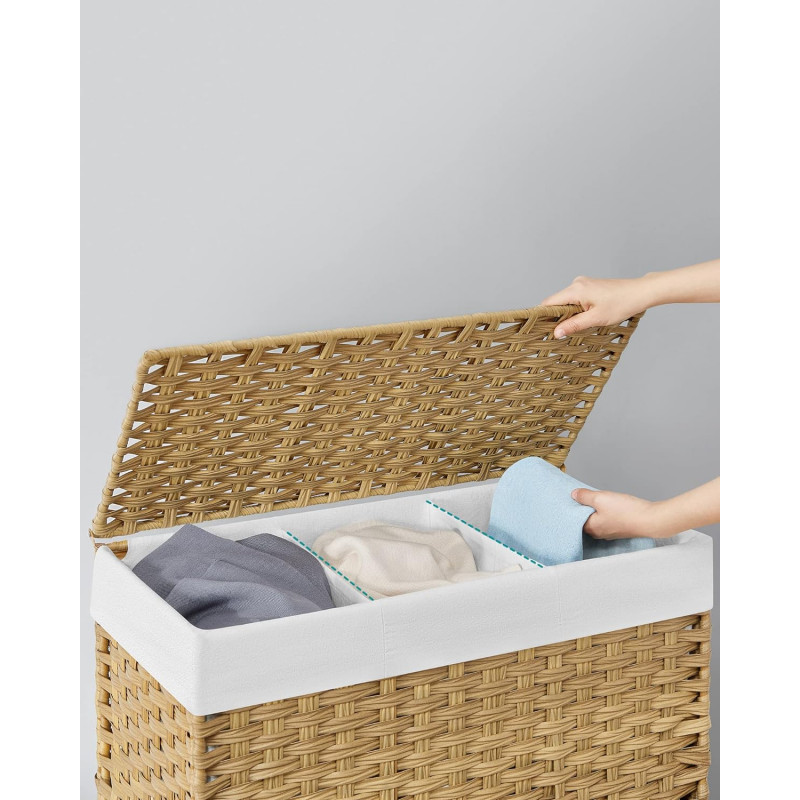 Rullbar klesvasksorterer 160 L – 3 rom, natur, 70 × 36 × 66 cm