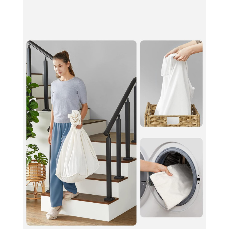 Rullbar klesvasksorterer 160 L – 3 rom, natur, 70 × 36 × 66 cm