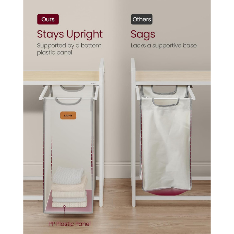 Rullende skittentøysvogn med hyller – 2 kurver, 100 liter, grå