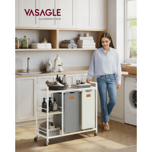 Rullende skittentøysvogn med hyller – 2 kurver, 100 liter, grå