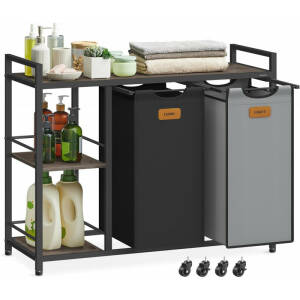 Rullende skittentøysvogn med hyller – 2 kurver, 100 liter, svart