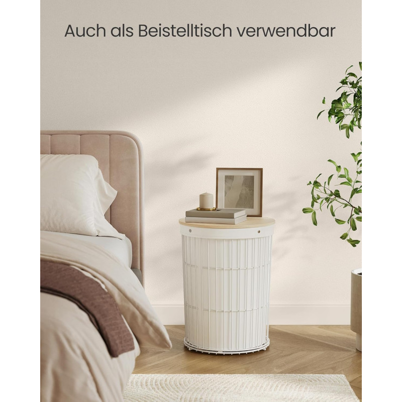 Rund skittentøyskurv 95 liter med lokk – kremhvit