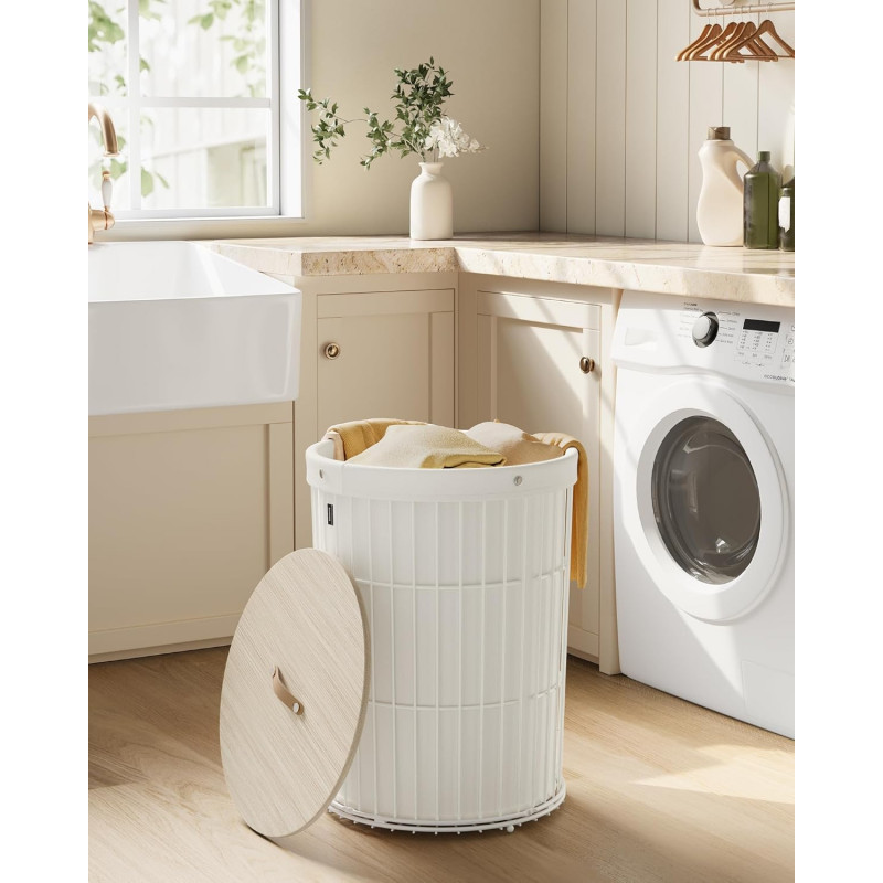 Rund skittentøyskurv 95 liter med lokk – kremhvit