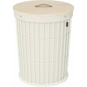 Rund skittentøyskurv 95 liter med lokk – kremhvit