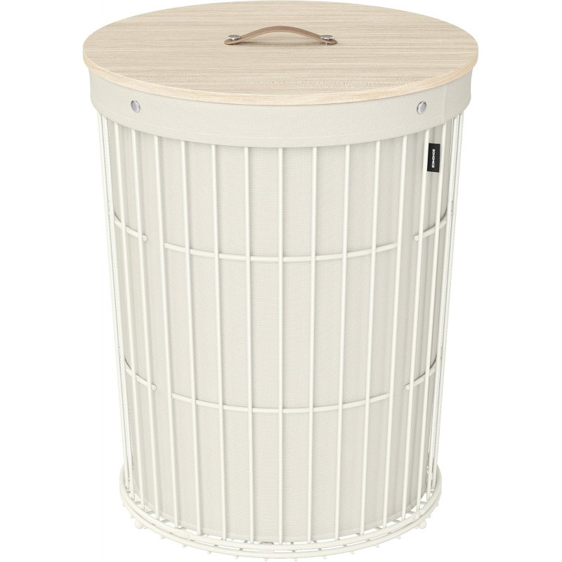 Rund skittentøyskurv 95 liter med lokk – kremhvit
