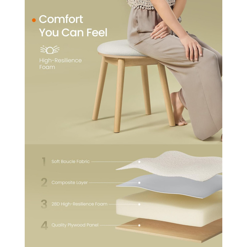 Rund sminkepuff i boho-stil – kremhvit og eikebeige