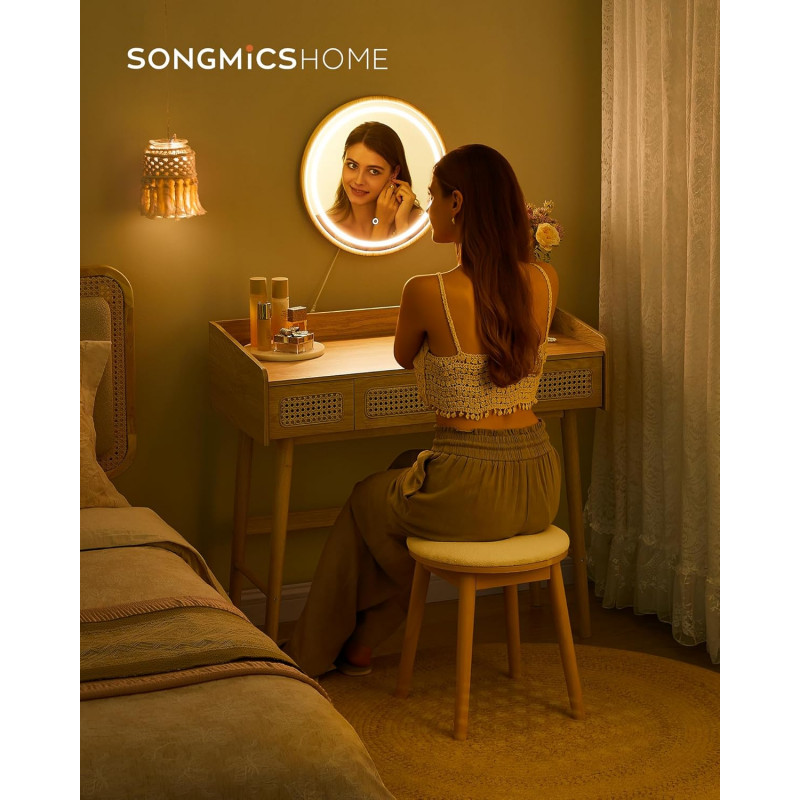 Rund sminkepuff i boho-stil – kremhvit og eikebeige