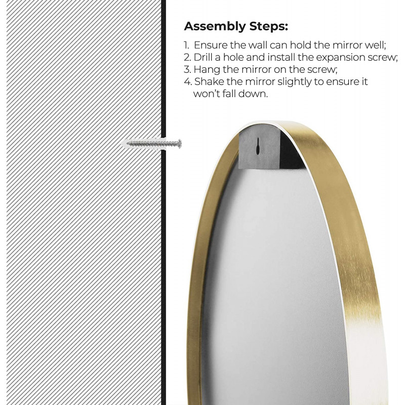 Rund veggspeil 61 cm – gullfarget metall
