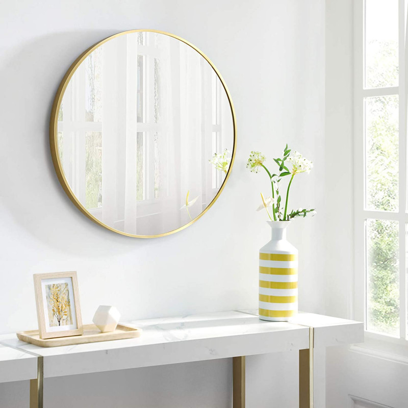 Rund veggspeil 61 cm – gullfarget metall