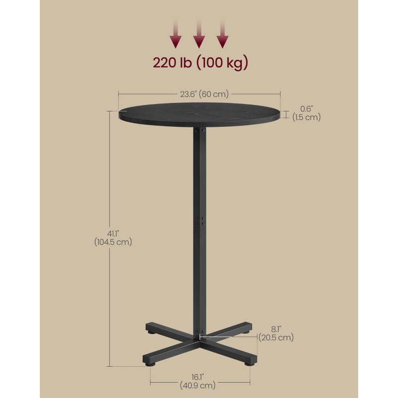 Rundt barbord – metallramme i svart, 60 × 60 × 105 cm