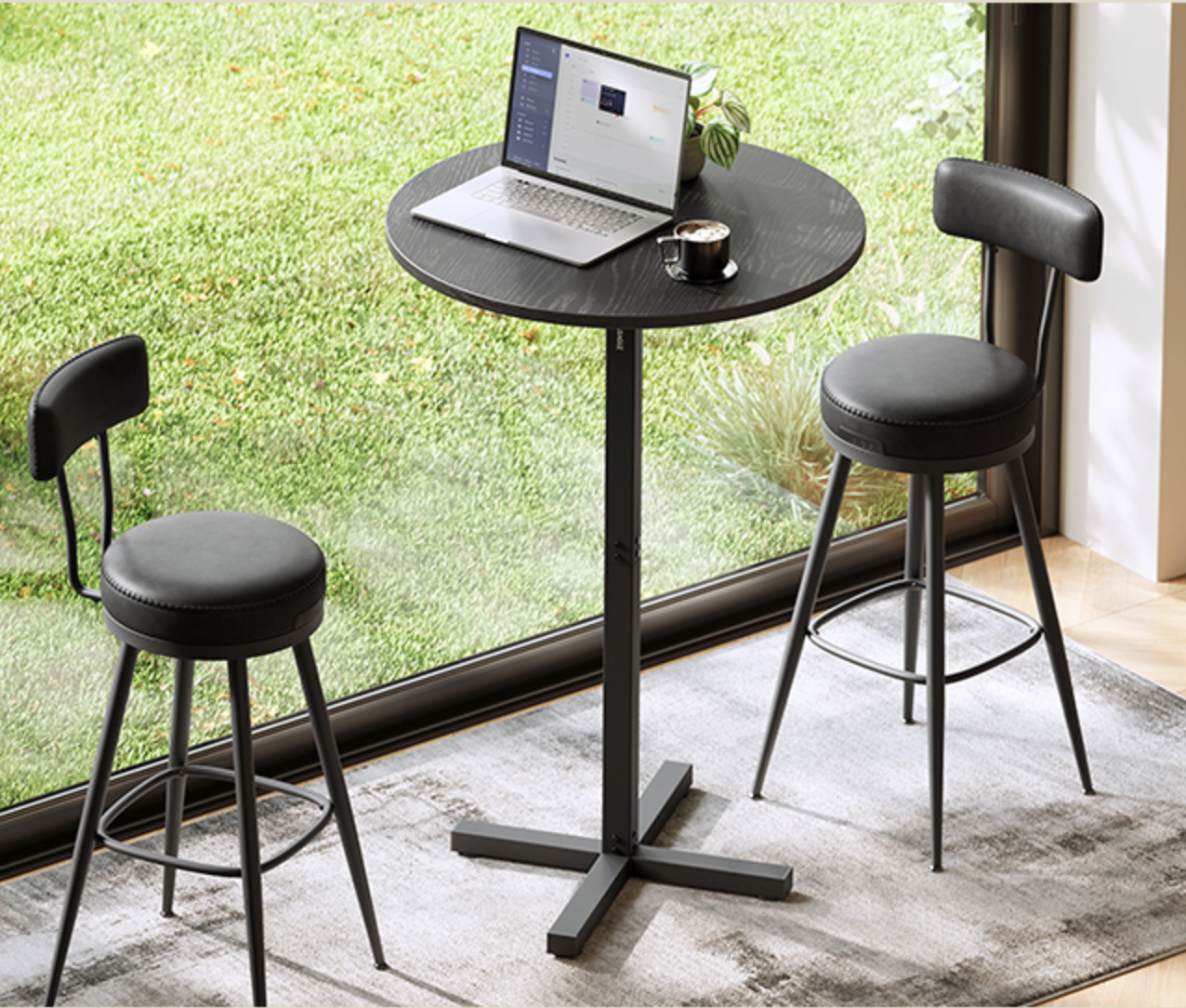 Rundt barbord – metallramme i svart, 60 × 60 × 105 cm