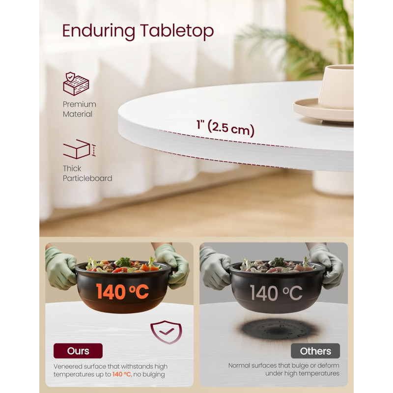 Rundt spisebord Ø 80 cm – hvit bordplate med stålben i moderne landlig stil