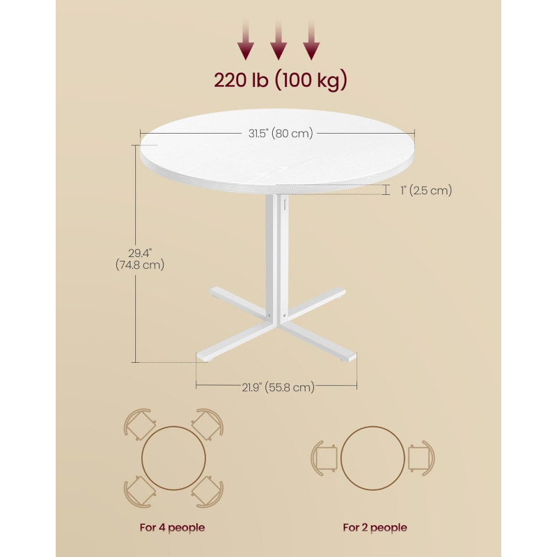 Rundt spisebord Ø 80 cm – hvit bordplate med stålben i moderne landlig stil