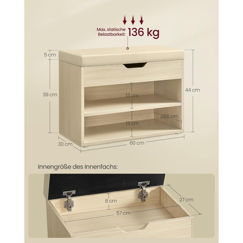 Sittebenk til gangen med oppbevaring – skobenk med pute, beige