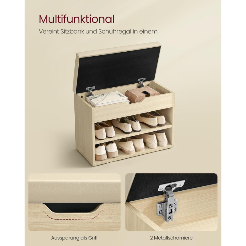 Sittebenk til gangen med oppbevaring – skobenk med pute, beige