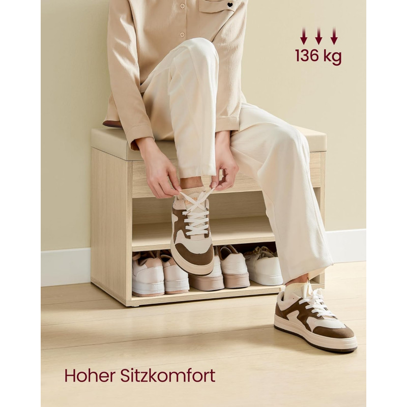 Sittebenk til gangen med oppbevaring – skobenk med pute, beige