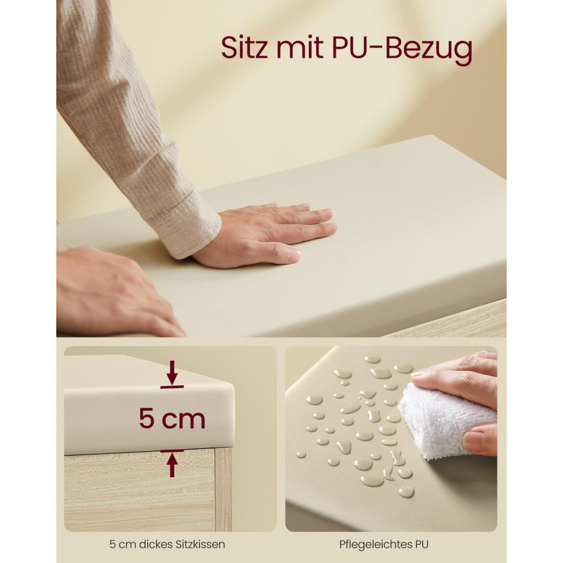 Sittebenk til gangen med oppbevaring – skobenk med pute, beige