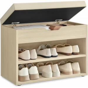Sittebenk til gangen med oppbevaring – skobenk med pute, beige