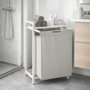 Skittentøyskurv 65 L med oppbevaringshylle, 50 × 33 × 72 cm – hvit og grå