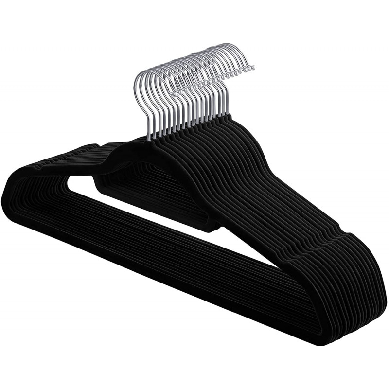 Sklisikre fløyelskleshengere 20-pakning – elegant og slank design (svart)