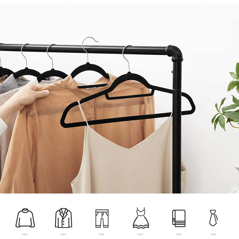 Sklisikre fløyelskleshengere 20-pakning – elegant og slank design (svart)