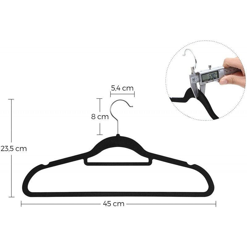 Sklisikre fløyelskleshengere 20-pakning – elegant og slank design (svart)