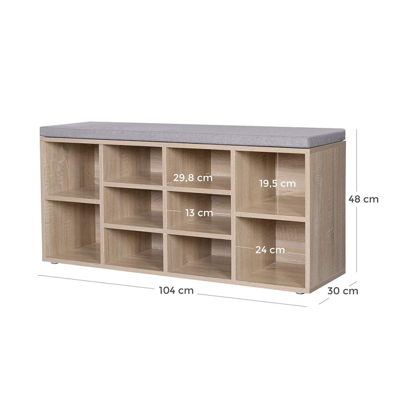 Skobenk i eik-grå – 104 × 30 × 48 cm med skoforvaring